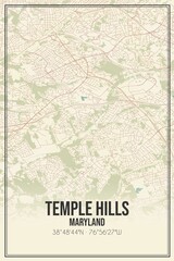 Retro US city map of Temple Hills, Maryland. Vintage street map.