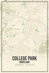 Retro US city map of College Park, Maryland. Vintage street map.