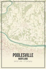 Retro US city map of Poolesville, Maryland. Vintage street map.