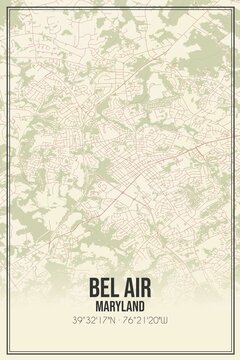 Retro US City Map Of Bel Air, Maryland. Vintage Street Map.