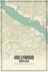 Retro US city map of Hollywood, Maryland. Vintage street map.