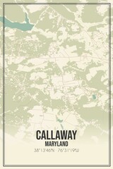 Retro US city map of Callaway, Maryland. Vintage street map.