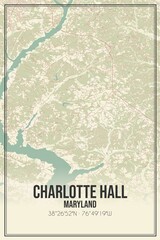 Retro US city map of Charlotte Hall, Maryland. Vintage street map.
