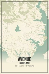 Retro US city map of Avenue, Maryland. Vintage street map.