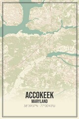 Retro US city map of Accokeek, Maryland. Vintage street map.