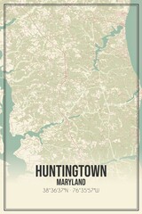 Retro US city map of Huntingtown, Maryland. Vintage street map.