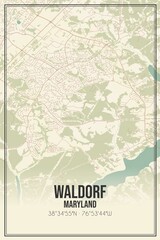 Retro US city map of Waldorf, Maryland. Vintage street map.