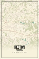Retro US city map of Reston, Virginia. Vintage street map.