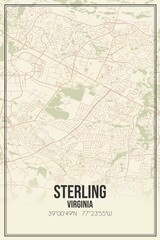 Retro US city map of Sterling, Virginia. Vintage street map.