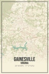 Retro US city map of Gainesville, Virginia. Vintage street map.