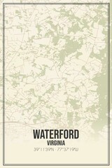 Retro US city map of Waterford, Virginia. Vintage street map.