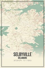 Retro US city map of Selbyville, Delaware. Vintage street map.