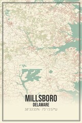 Retro US city map of Millsboro, Delaware. Vintage street map.
