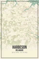 Retro US city map of Harbeson, Delaware. Vintage street map.