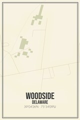 Retro US city map of Woodside, Delaware. Vintage street map.