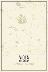 Retro US city map of Viola, Delaware. Vintage street map.