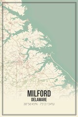 Retro US city map of Milford, Delaware. Vintage street map.