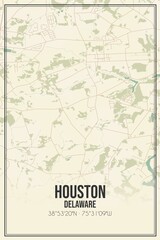 Retro US city map of Houston, Delaware. Vintage street map.