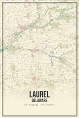 Retro US city map of Laurel, Delaware. Vintage street map.
