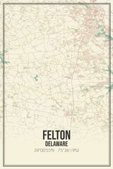 Retro US city map of Felton, Delaware. Vintage street map.