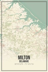 Retro US city map of Milton, Delaware. Vintage street map.