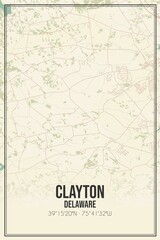 Retro US city map of Clayton, Delaware. Vintage street map.