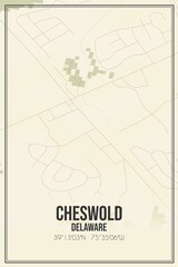 Retro US city map of Cheswold, Delaware. Vintage street map.