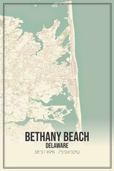 Retro US city map of Bethany Beach, Delaware. Vintage street map.