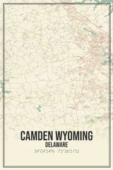 Retro US city map of Camden Wyoming, Delaware. Vintage street map.
