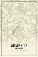 Retro US city map of Wilmington, Delaware. Vintage street map.