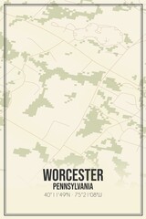 Retro US city map of Worcester, Pennsylvania. Vintage street map.