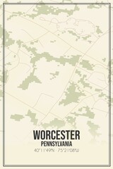 Retro US city map of Worcester, Pennsylvania. Vintage street map.