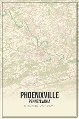 Retro US city map of Phoenixville, Pennsylvania. Vintage street map.