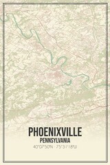 Fototapeta premium Retro US city map of Phoenixville, Pennsylvania. Vintage street map.