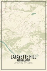 Retro US city map of Lafayette Hill, Pennsylvania. Vintage street map.