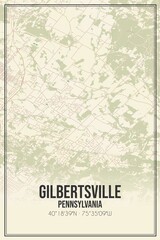Retro US city map of Gilbertsville, Pennsylvania. Vintage street map.