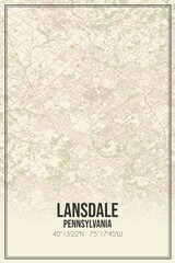 Retro US city map of Lansdale, Pennsylvania. Vintage street map.