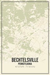 Retro US city map of Bechtelsville, Pennsylvania. Vintage street map.