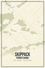 Retro US city map of Skippack, Pennsylvania. Vintage street map.