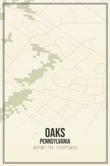 Retro US city map of Oaks, Pennsylvania. Vintage street map.