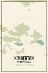 Retro US city map of Kimberton, Pennsylvania. Vintage street map.