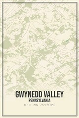 Retro US city map of Gwynedd Valley, Pennsylvania. Vintage street map.