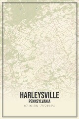 Retro US city map of Harleysville, Pennsylvania. Vintage street map.