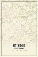 Retro US city map of Hatfield, Pennsylvania. Vintage street map.