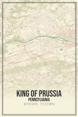 Retro US city map of King Of Prussia, Pennsylvania. Vintage street map.