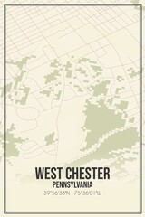 Retro US city map of West Chester, Pennsylvania. Vintage street map.