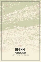 Retro US city map of Bethel, Pennsylvania. Vintage street map.