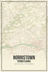 Retro US city map of Norristown, Pennsylvania. Vintage street map.