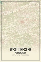 Retro US city map of West Chester, Pennsylvania. Vintage street map.