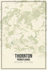 Retro US city map of Thornton, Pennsylvania. Vintage street map.